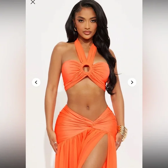Vibrant Orange Halter Maxi Skirt Set - Picture 4 of 4